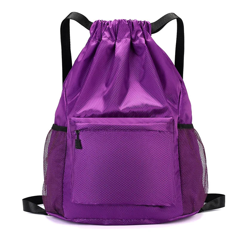 Water Resistant Nylon Drawstring Sports Backpack with Tassel Zipper Utility Pocket Lightweight Gym Sack for Travel Outdoor Oasis Select purple 40CM
