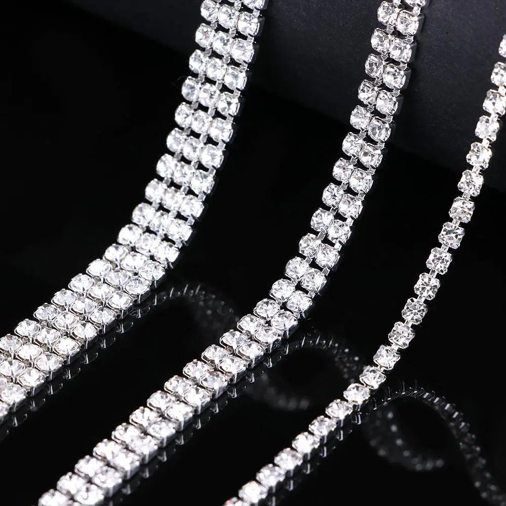 Crystal Rhinestone Chain Trim 1 Yard – 1, 2 & 3 Row Silver