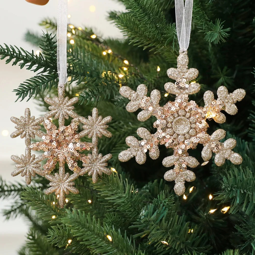 Christmas Sequins Ornament Elegant Snowflake Hanging Decor Dragonflies Tree Decoration Lightweight Champagne Gold Ornament Oasis Select