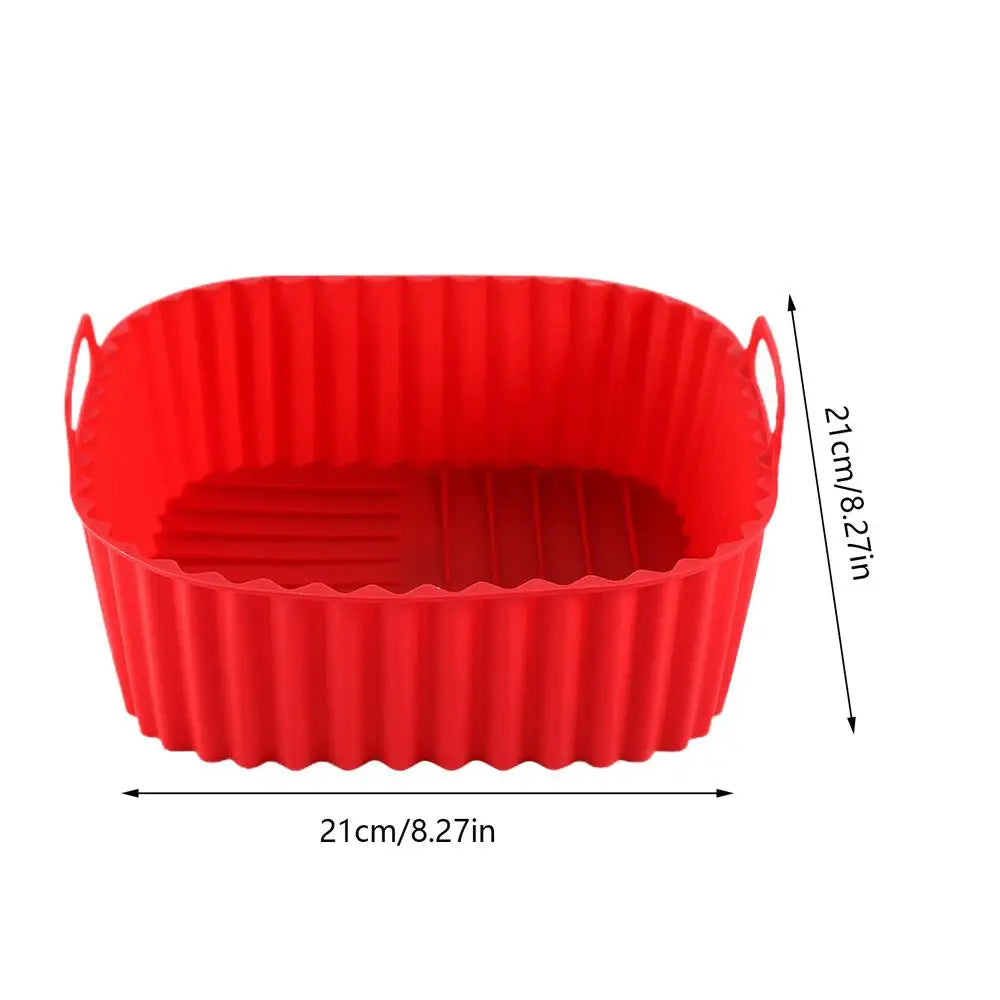 Silicone Air Fryer Pot Tray Food Safe Reusable Square BBQ Barbecue Pad Plate Airfryer Oven Baking Mold Basket Pan for Kitchen Oasis Select Red 1PC