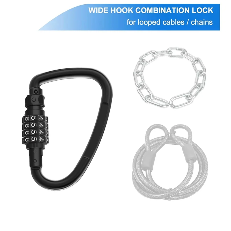 , 4-Digit Heavy Duty Carabiner Clips, D-Shaped Code Lock for Looped Bike Security Cable Lock Oasis Select