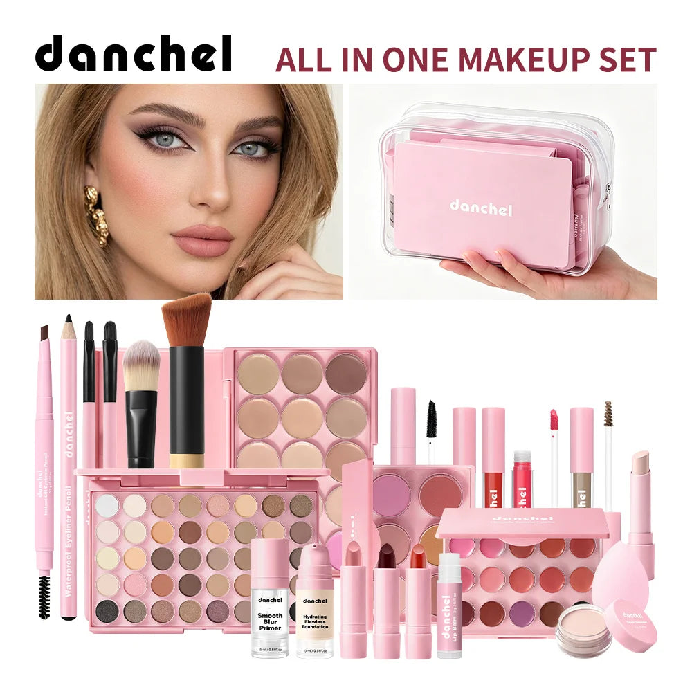 All in One Makeup Kit Lipstick, Blush, Contour Palette, Primer, Foundation Brush Lipgloss Eyebrow Full Makeup Kit Gift for Woman Oasis Select Combo