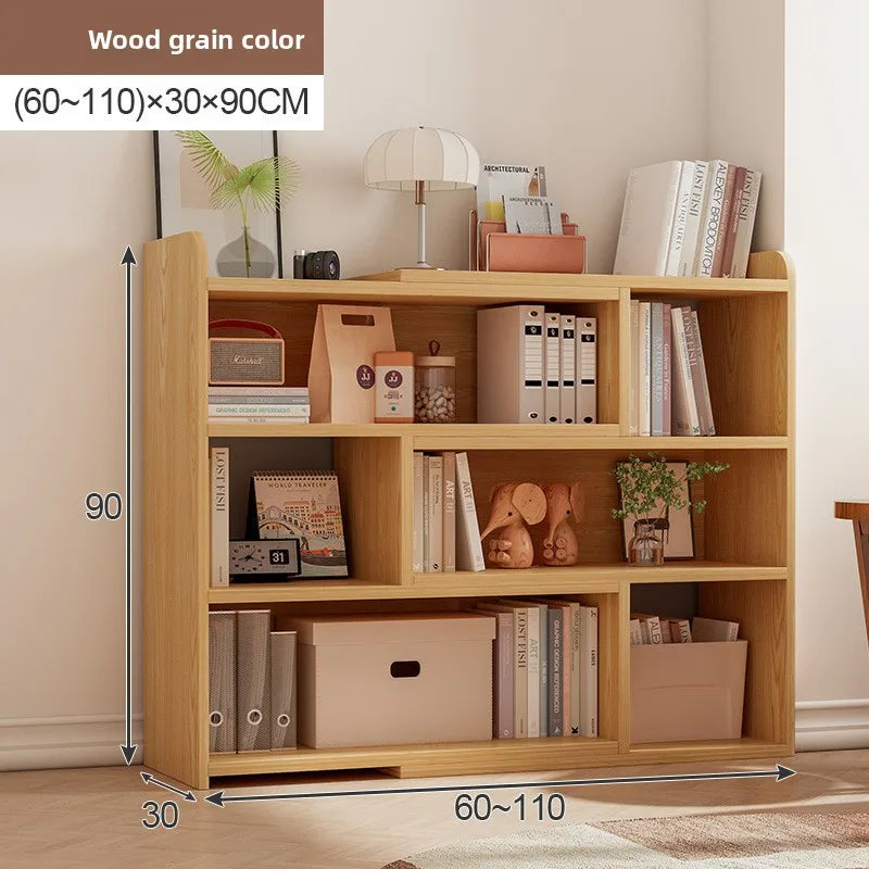 Multi-functional Household Goods Simple Bookshelf Retractable Shelf Small Storage Cabinet Lattice Cabinet Floor Bookcase Oasis Select Wood 60-110-30-90