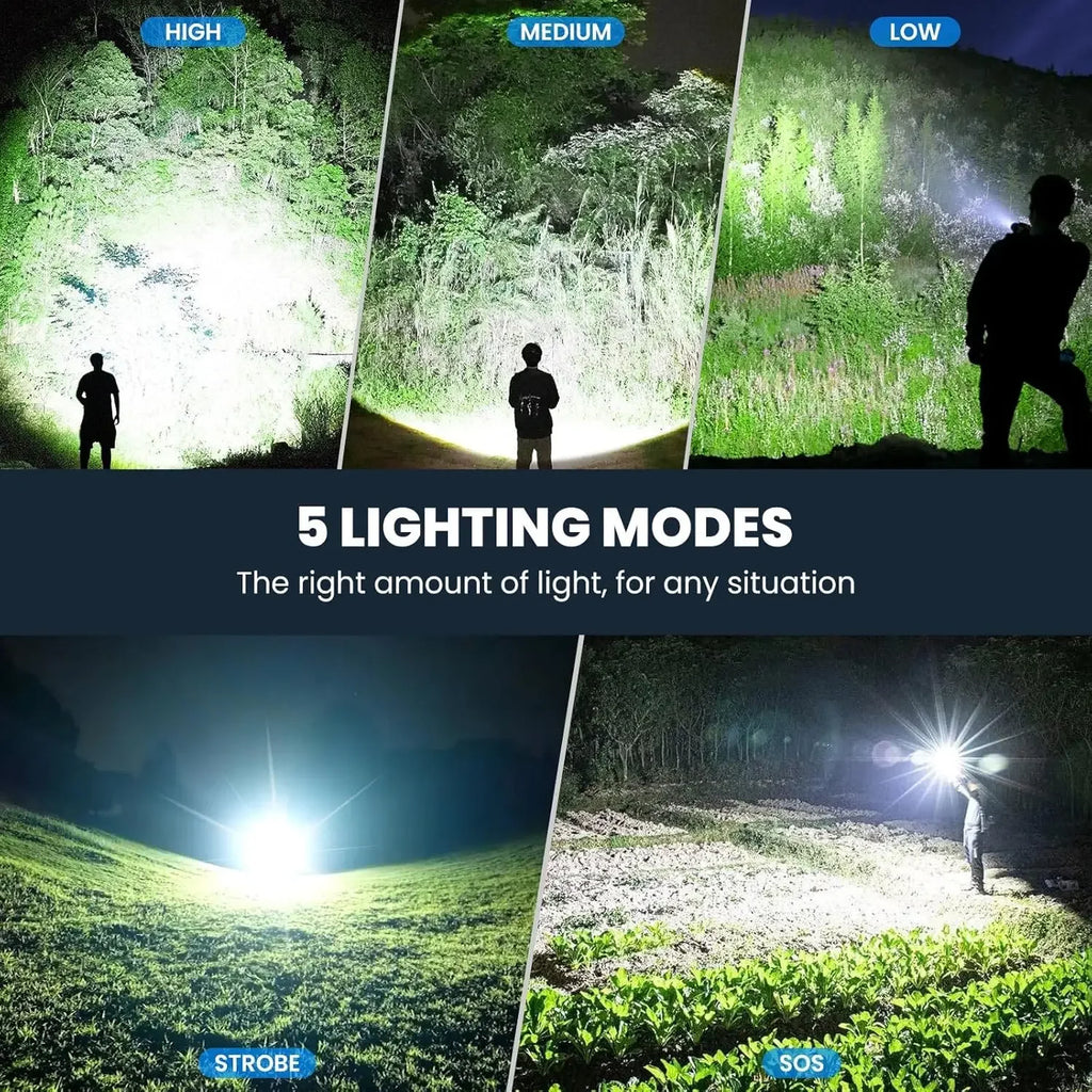 Powerful Led Flashlight All Aluminum Alloy Rechargeable Tactical Torch Light with18650 Battery Outdoor Camping Hiking Lantern Oasis Select