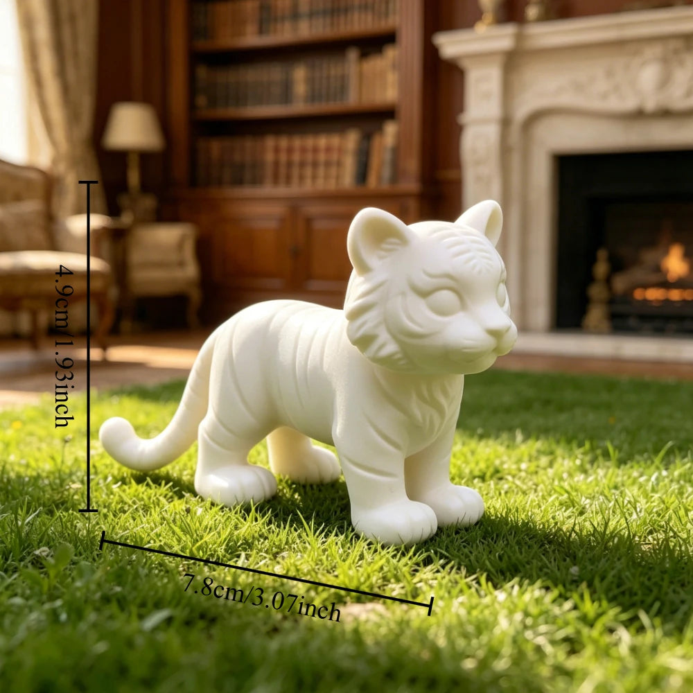 Diy Minimalist White Standing Tiger Figurines Ornament Mini Unfinished Cub Sculpture for Bonsai Micro Landscape Room Decor Gifts Oasis Select Tiger cub white