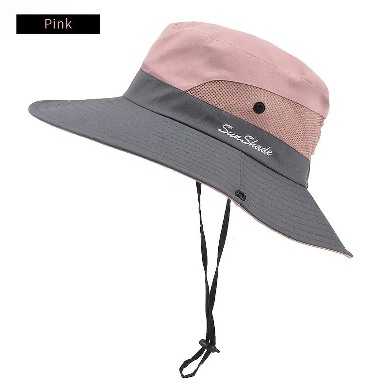 Women's Dual-Tone Sun Hat with Ponytail Hole - Breathable Mesh Waterproof Wide Brim for Beach & Fishing for Spring, Summer Oasis Select Pink
