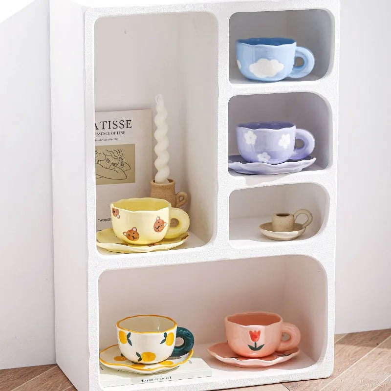 180Ml Handmade Ceramic Coffee Cup and Saucer for Afternoon Tea Milk Cup and Saucer Latte Cup Dessert Plate Creative Gift Oasis Select