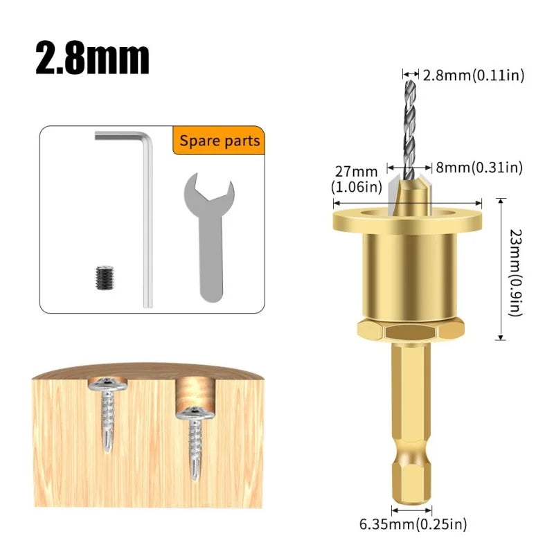 1/5Pcs CNC Adjustable Hexagonal Handle Cutter Woodworking Tools Countersink Drill Router Bit for Wood Installation Limit Hole Oasis Select 2.8x8