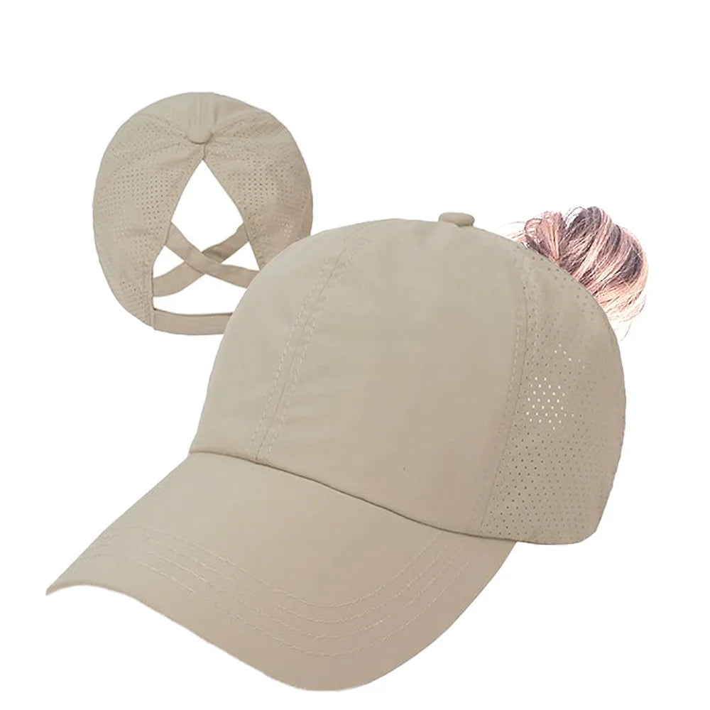 Women's mesh breathable baseball cap with back strap, crossed ponytail hat, quick drying hat, running fitness adult Oasis Select 7 Adjustable >8Y