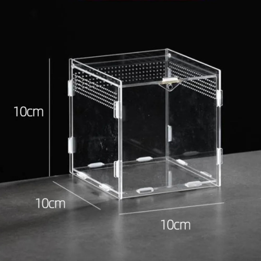 Durable Acrylic Reptile Habitat Clear Multiple Size Spider Feeding Case Arboreal Anti-Escape Lizard Breeding Box for Chameleon Oasis Select 10X10X10cm