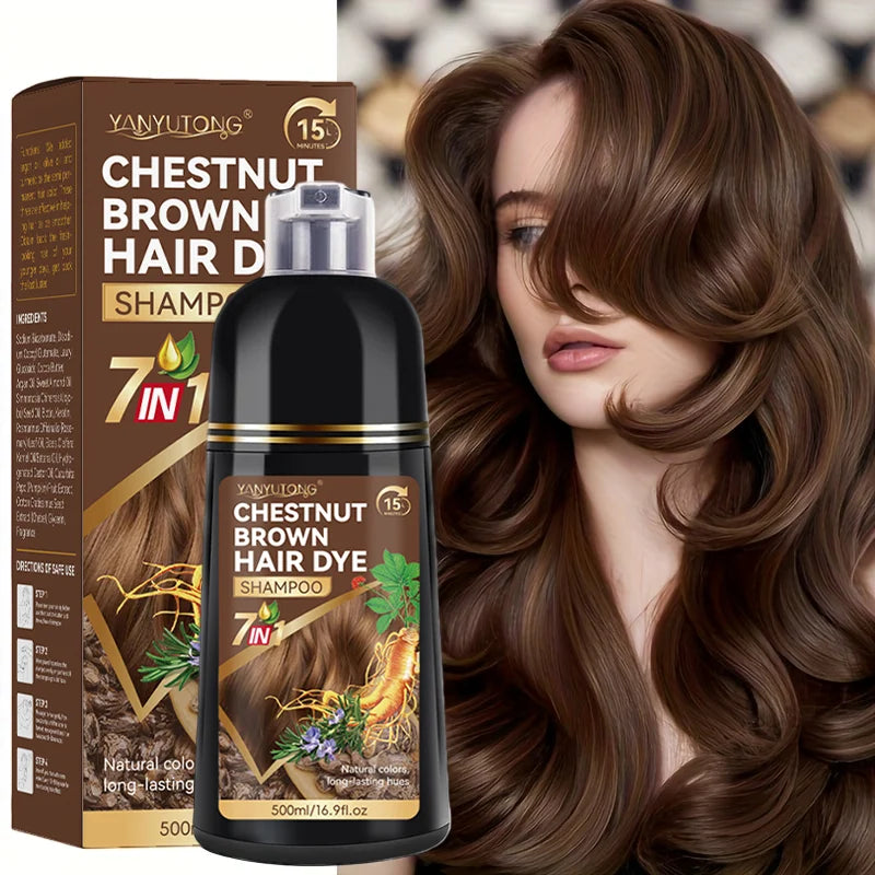 Unisex Adult 7-in-1 Hair Color Shampoo, Hair Color Foam, Plant-Based Hair Color, Easy Shampoo, Cover Gray Hair Oasis Select chestnut brown