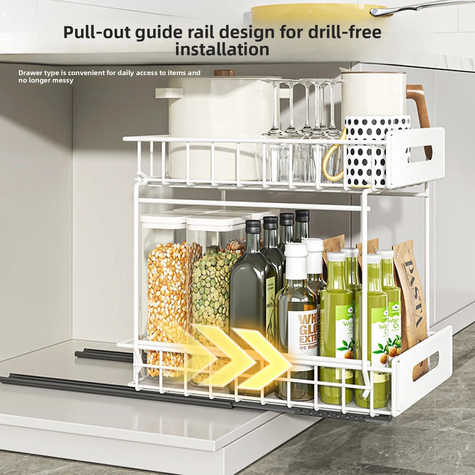 Lower sink shelf No punching, basket in cabinet, bathroom countertop finishing rack, double-layer kitchen pumping storage rack Oasis Select