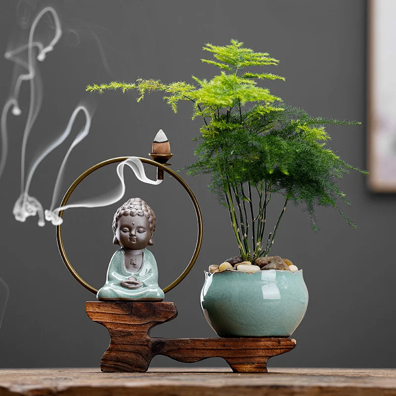 Backflow fragrant new Chinese creative little monk tea table tea table decoration boutique tea ceremony home decoration Oasis Select K 18cm X 17.5cm