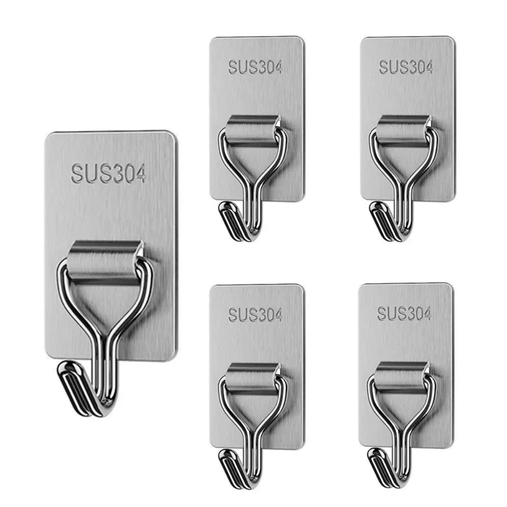 5/8PCS Bear Shape Self-adhesive Hook Stainless Steel No Punching Door Behind Hook Strong Load-bearing Sticky Hook Home Oasis Select Rectangle-5PCS