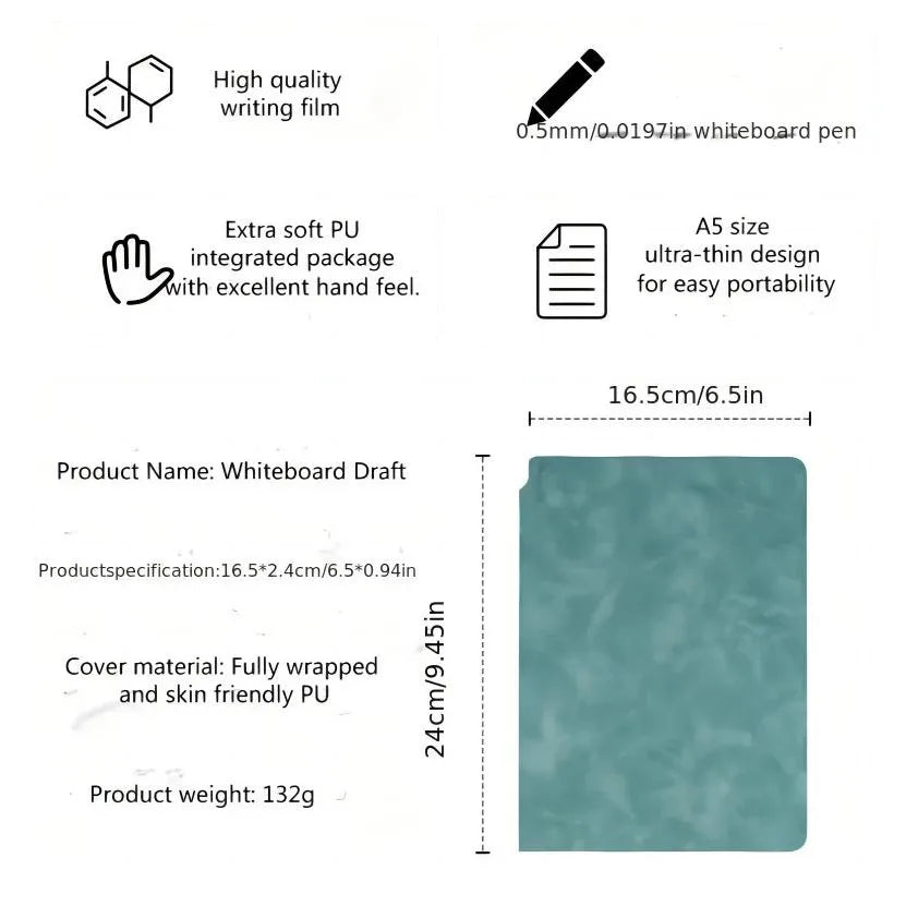 1 Pcs Reusable Whiteboard Notebook Set With Whiteboard Pen Erasing Cloth Leather Memo Pad Weekly Planner Portable Stylish Office Oasis Select