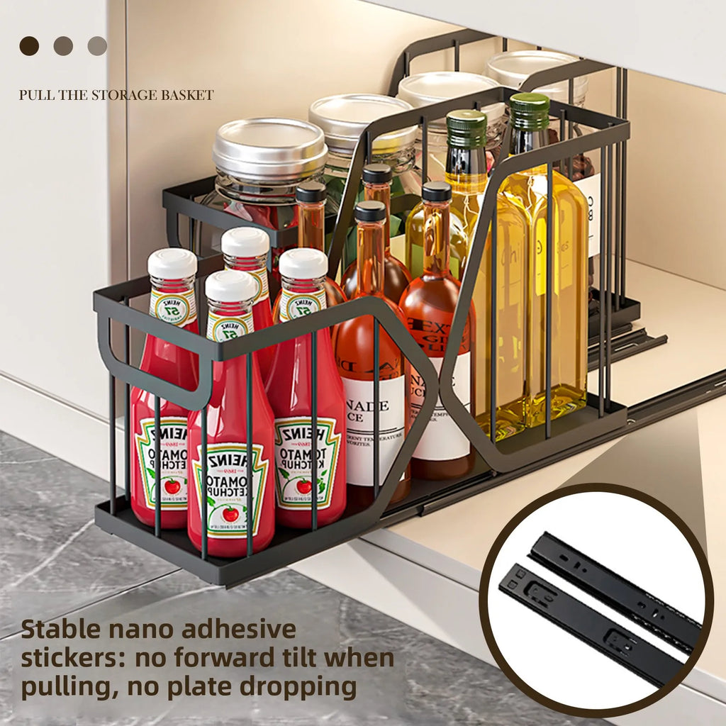 Household Kitchen Pot Storage Box Cabinet Pull Basket Seasoning Storage Drawer Organize Basket Pull Down Sink Shelf Oasis Select