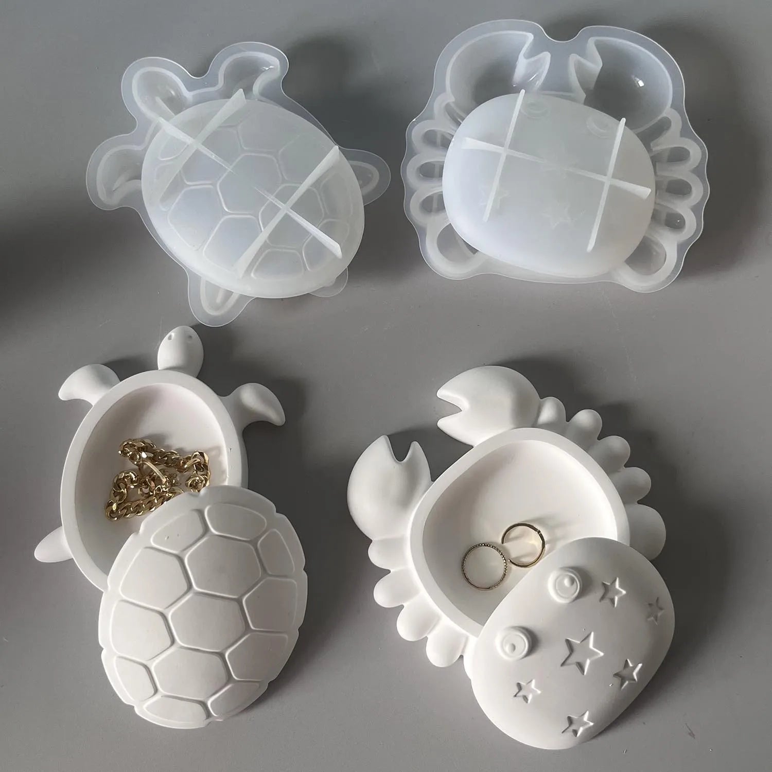 Ocean Style Desktop Ornament Plaster Silicone Mold Turtle Crab Shape Jewelry Storage Box Cement Resin Molds Handicraft Making Oasis Select