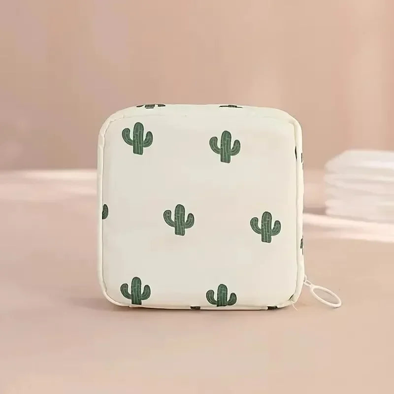 Women Sanitary Napkin Tampon Storage Bag Portable Waterproof Organizer Pouch Cartoon Pattern Sanitary Napkin Bag Oasis Select Cactus