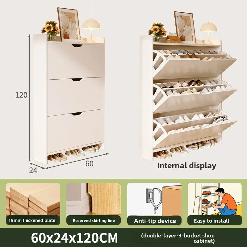 Solid wood shoe cabinet large-capacity multi-layer storage integrated of the home small narrow tipping bucket shoe Oasis Select Double layer 60 B