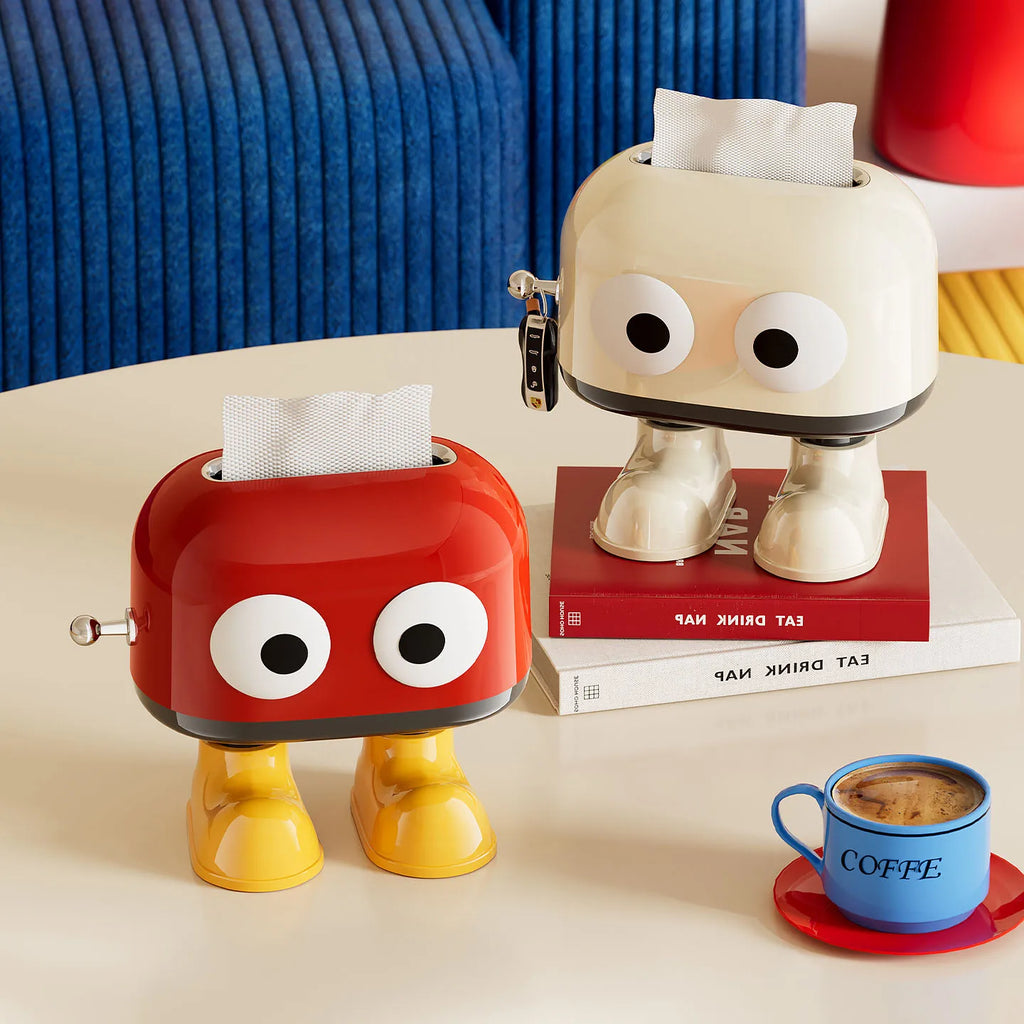 Cute tissue box. Tissue holder with a spring mechanism. Features a cute cartoon eye design, perfect for living room Oasis Select