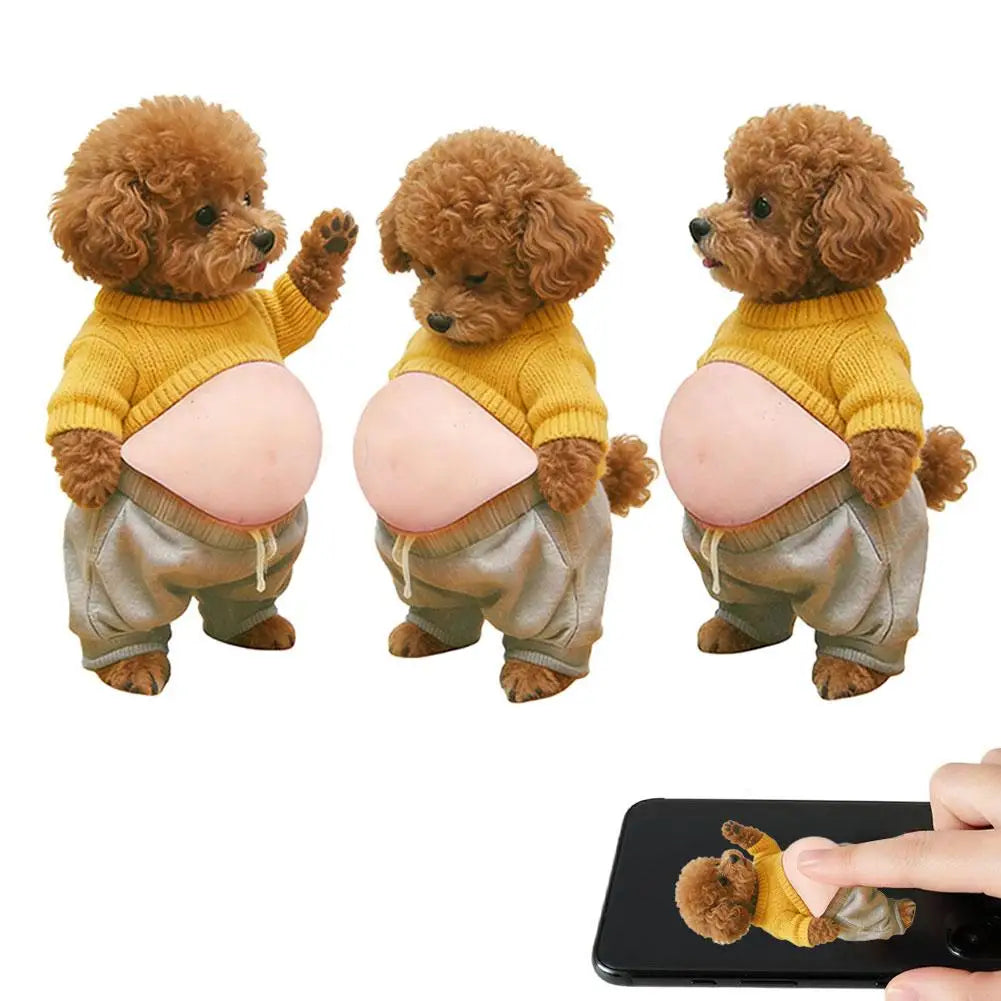 Shiba Inu Teddy Dog Belly Stickers Cute Puppy Wearing Outfit Silicone Self-Adhesive Stress Relief For Home Decor & Phone Oasis Select Brown