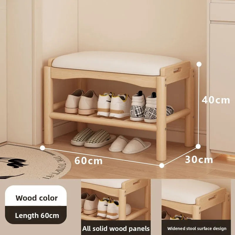 Shoe changing stool entrance Household shoe stool entrance door can sit shoe cabinet sitting stool integrated solid wood bench Oasis Select Log color 60 long