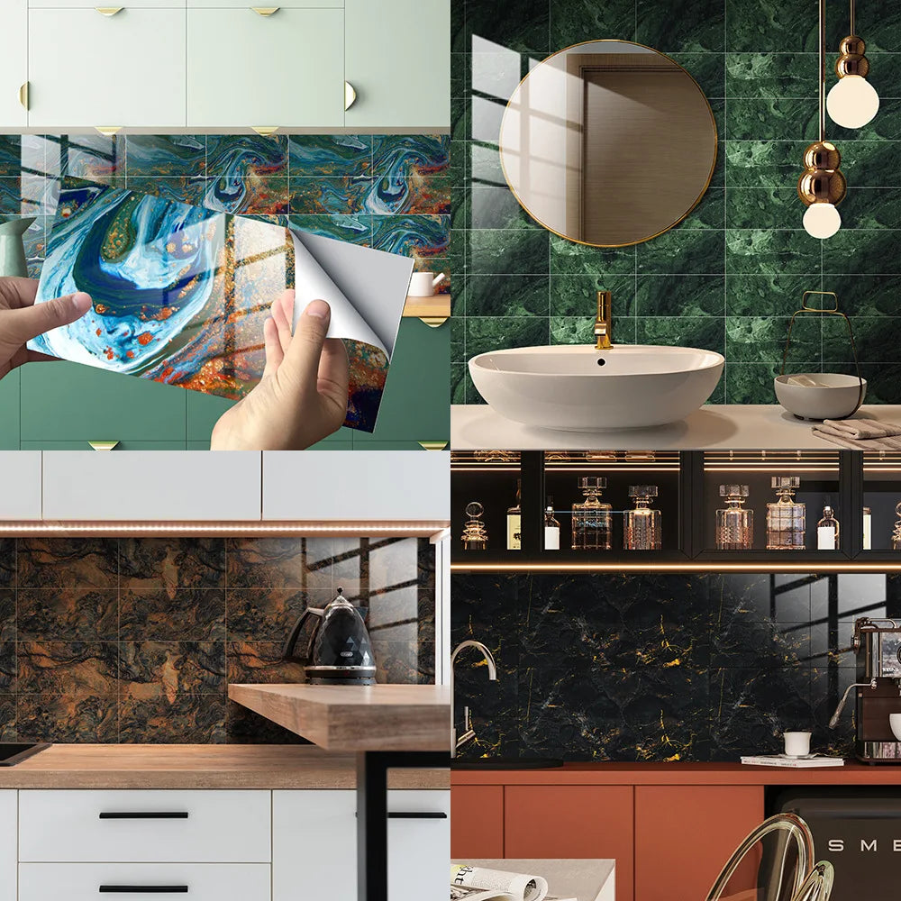 Imitation Marble Grain Tile Paste Thick Cover Crystal Film Decorative Renovation Wall Paste Wallpaper Wall Stickers Oasis Select
