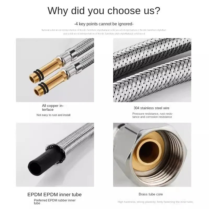 2PCS G1/2'' Stainless Steel Nylon Braided Tube Pipe Hose Silicone Plumbing Extended Shower Hose Kitchen Bathroom Accessories Oasis Select