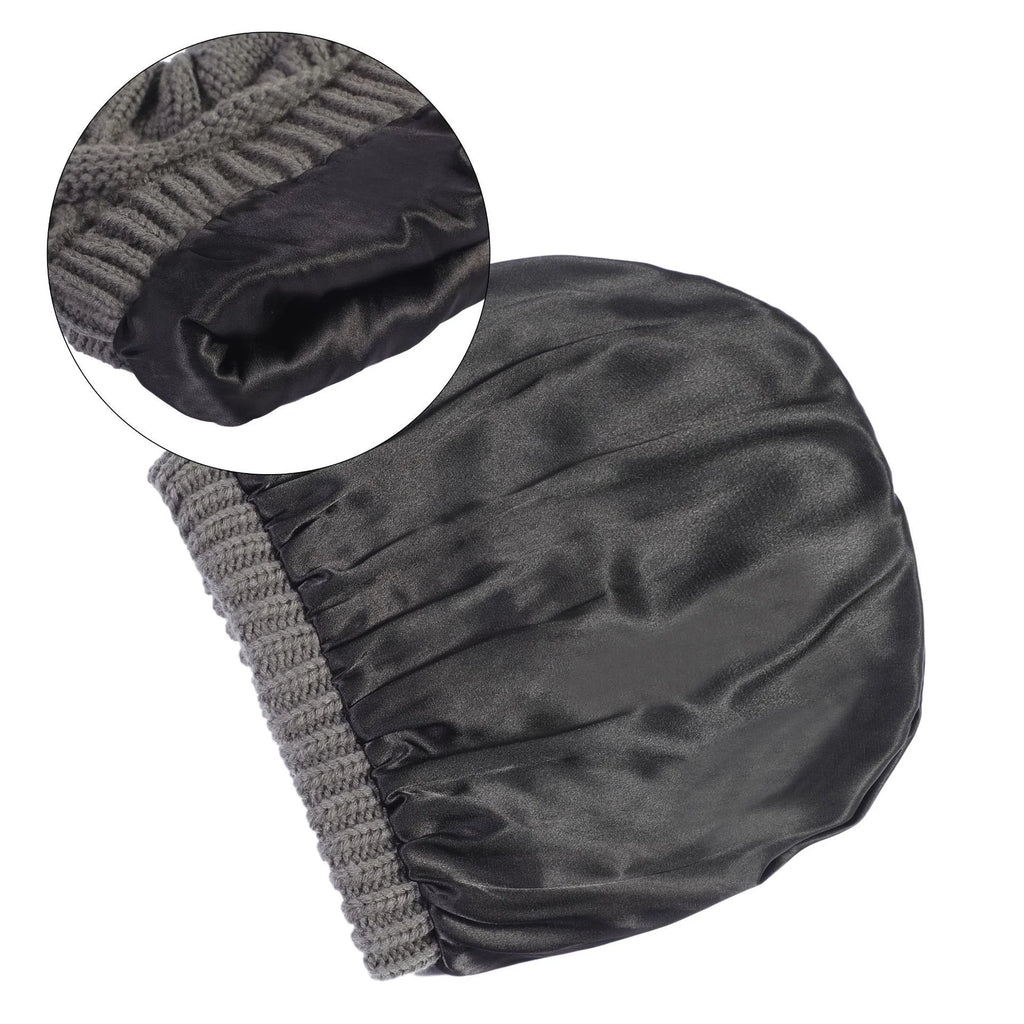 Skeleton hat with micro elastic satin lining, knitted hat with satin lining, windproof and warm hat, double-layer knitted hat wi Oasis Select