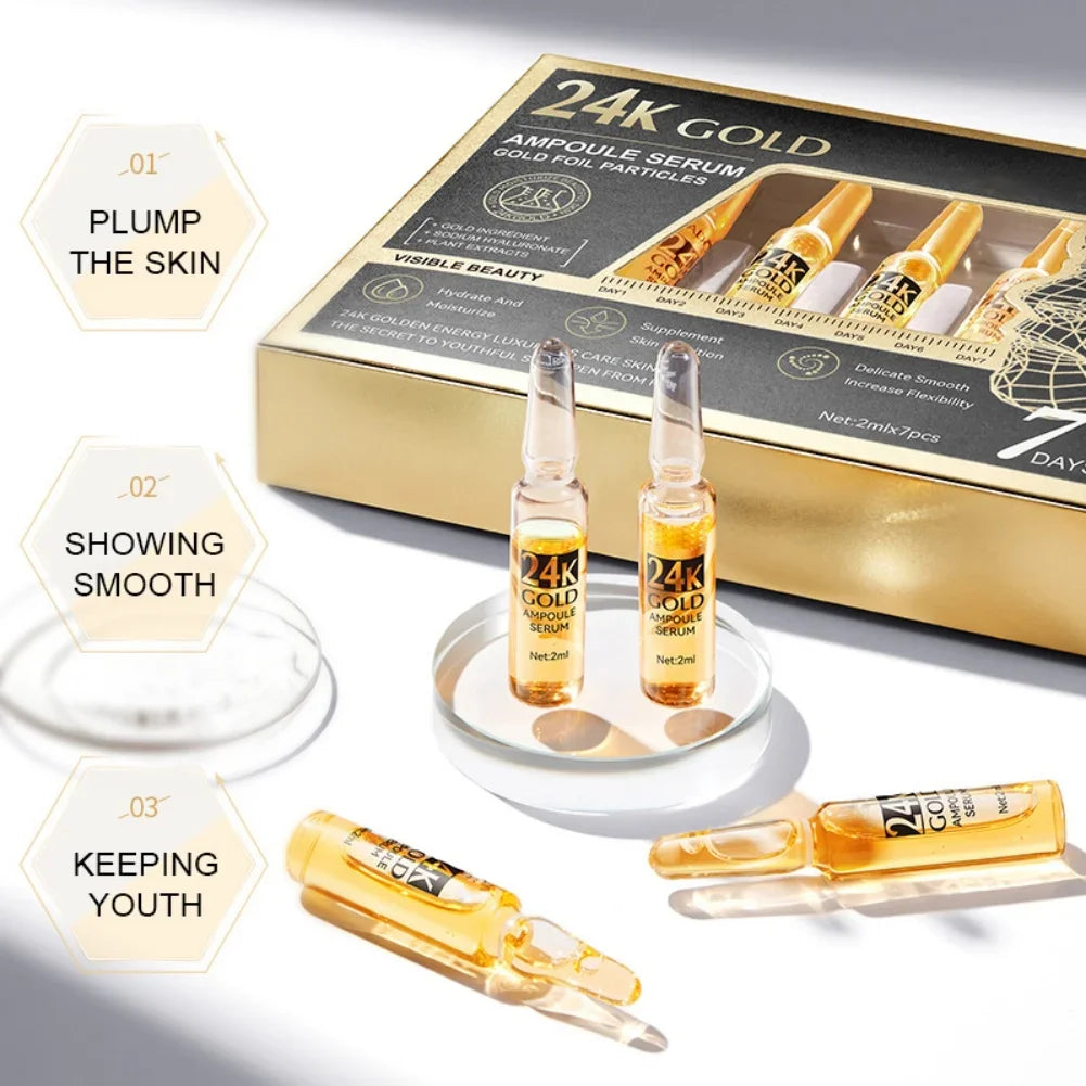 Korean 24K Gold Hyaluronic Acid & Vitamin C Serum – 7 Ampoules