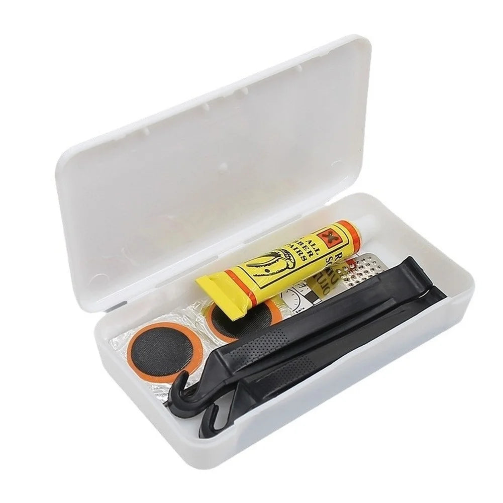 Bike Tire Repair Kit with Glue Patches Sandpaper Plastic Tire Levers and Portable Case for Cycling Maintenance Oasis Select