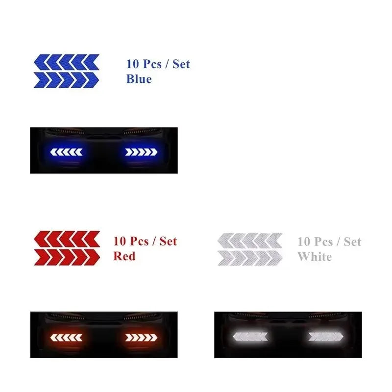 10pcs Car Reflective Arrow Sticker Safety Warning Sticker For Car Bumper Trunk Reflector Hazard Tape Car Styling Luminous Film Oasis Select 30pcs mix 1