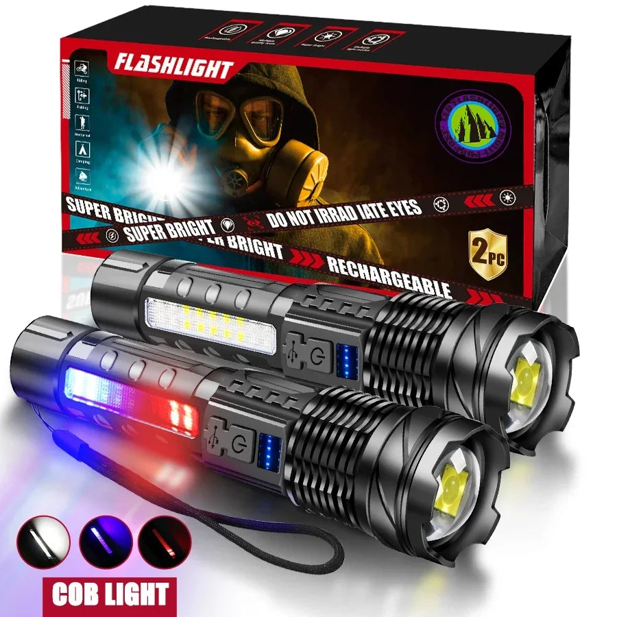 2-Pack Rechargeable LED Tactical Flashlight 2300 Lumen Zoom