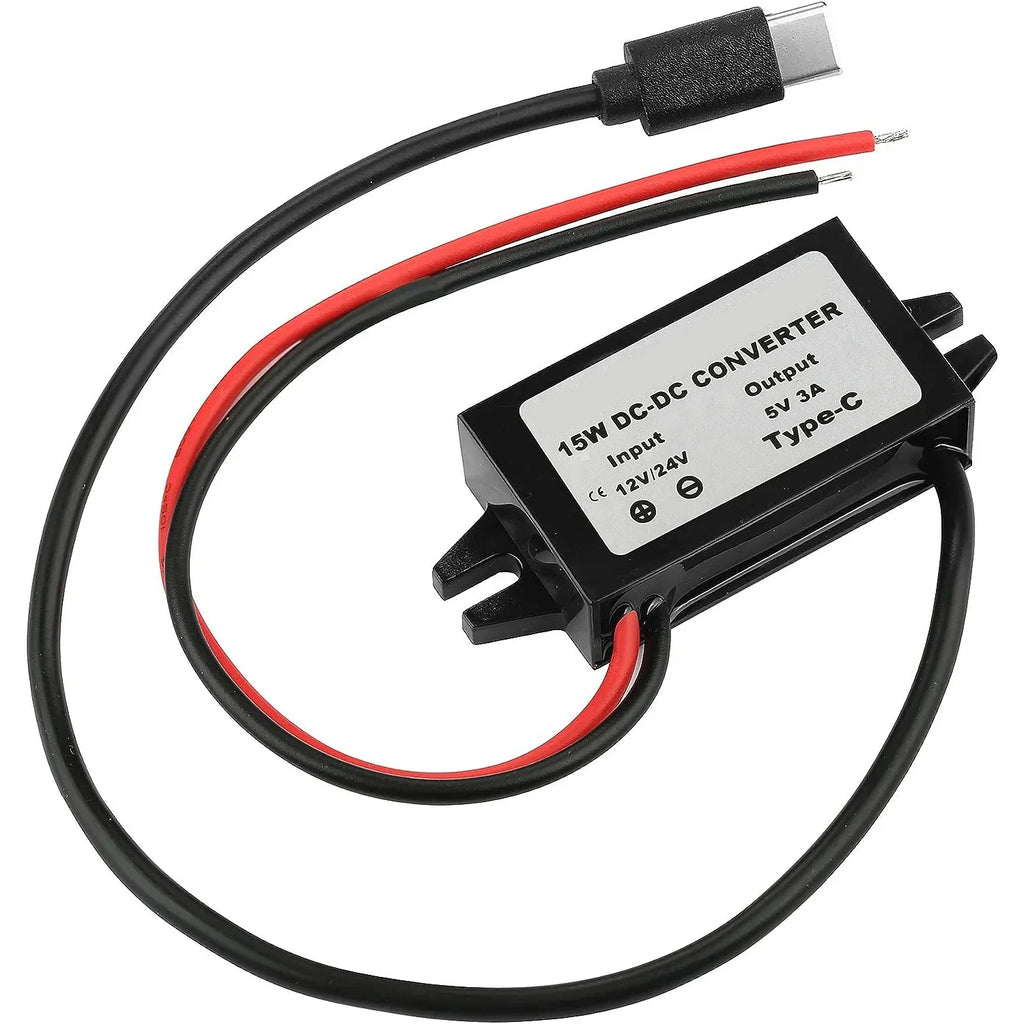 12V/24V to 5V 3A Power Adapter Converter DC-DC Step Down Module USB-A Female/Type C/dual USB/open Wire Connector Waterproof CE Oasis Select USB Type-C Connector 12V24V 5V 3A