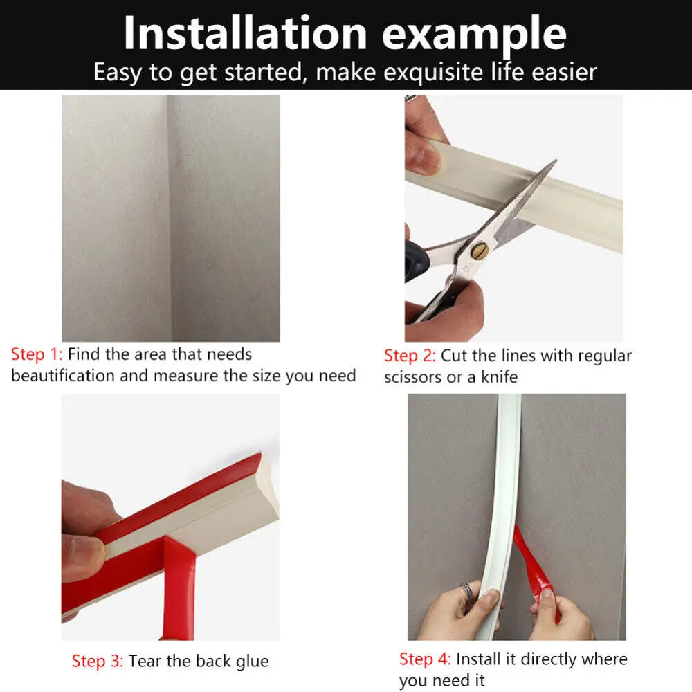 5M Self-Adhesive PVC Corner Trim Molding Strip | Skirting Line