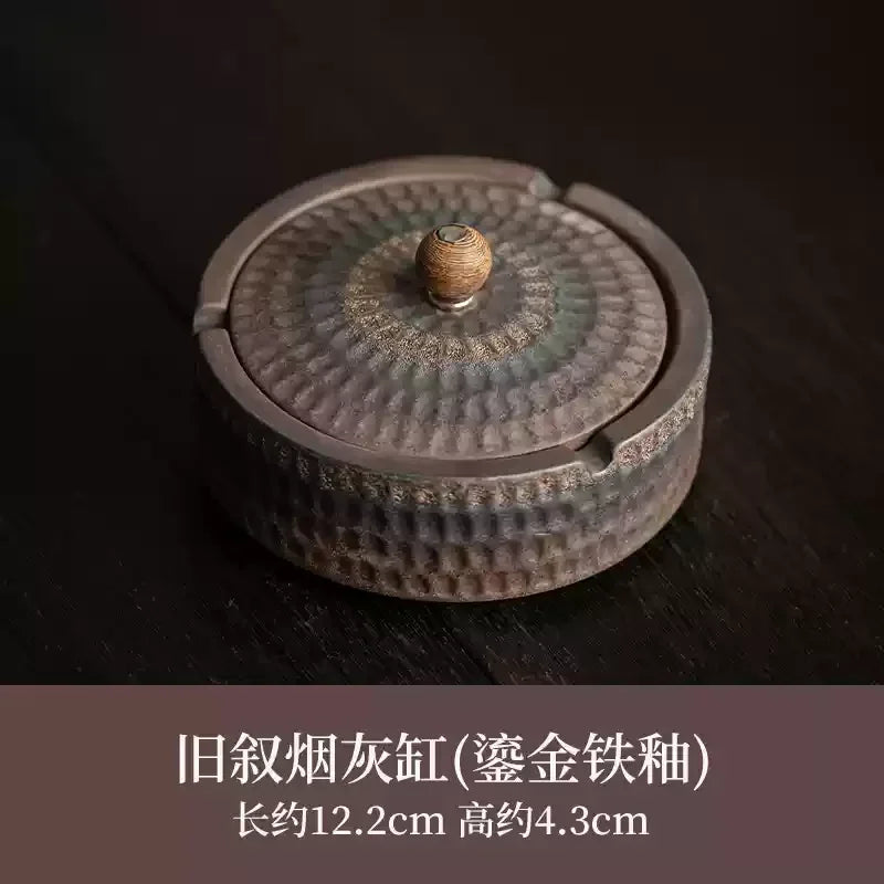 Ceramic Ashtray with Cover Home Office Creative Living Room Chinese Fly Ash Proof Ceramic Ashtray Oasis Select C