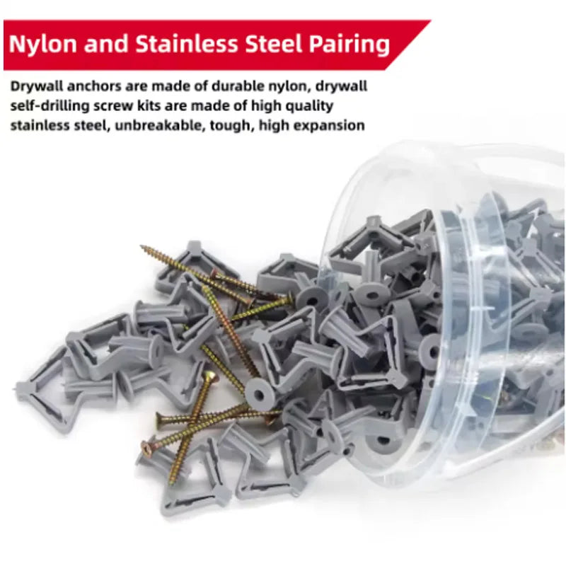 100pcs Drywall Anchor Kit Hollow Wall Anchors Plasterboard Plugs Screws Butterfly Expansion Tube Pipe 50 Set Oasis Select
