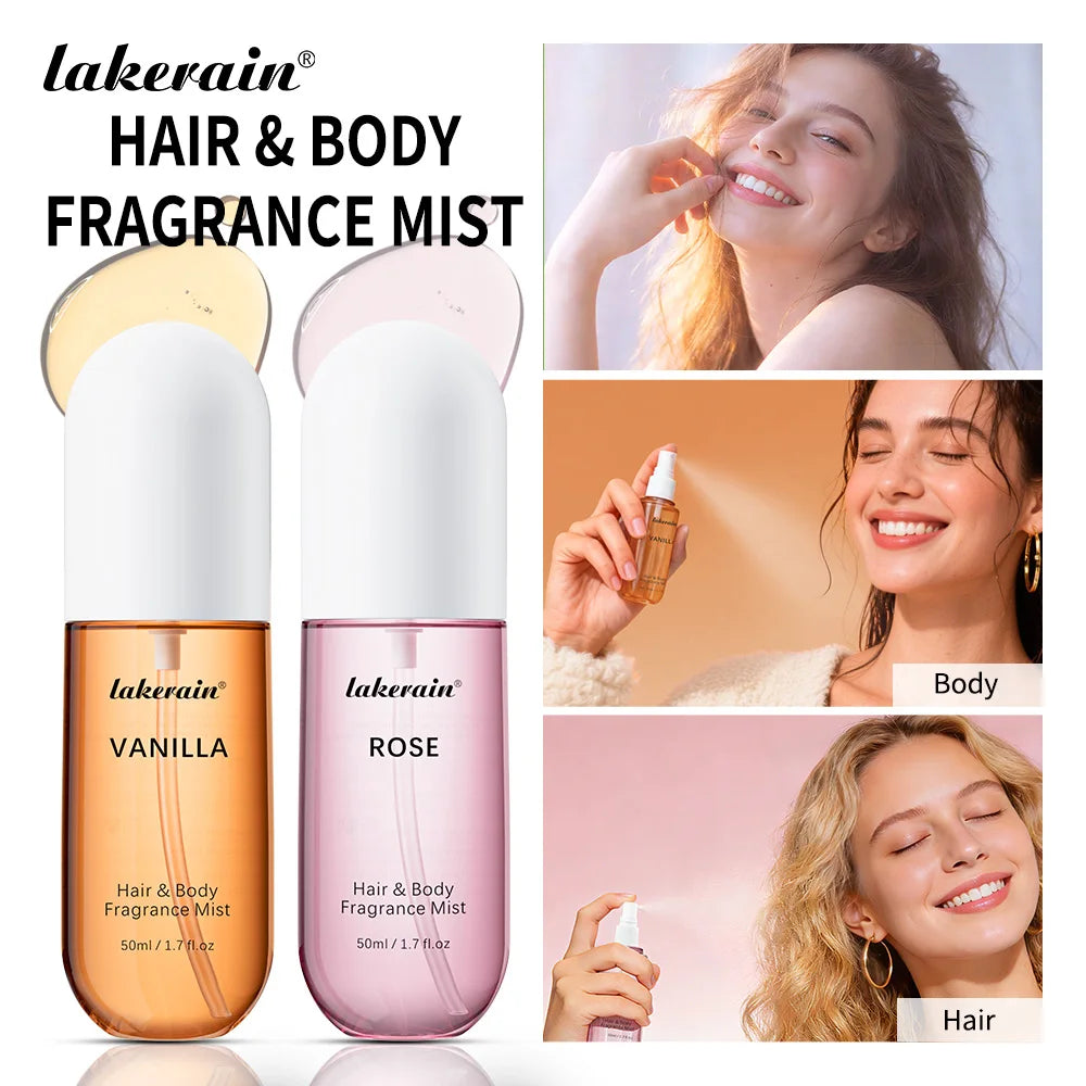 2 Pcs Vanilla Rose Fragrance Spray Hair & Body Fragrance Mist Fresh Long Lasting Fragrance Perfume Travel Size Freshener Spray Oasis Select