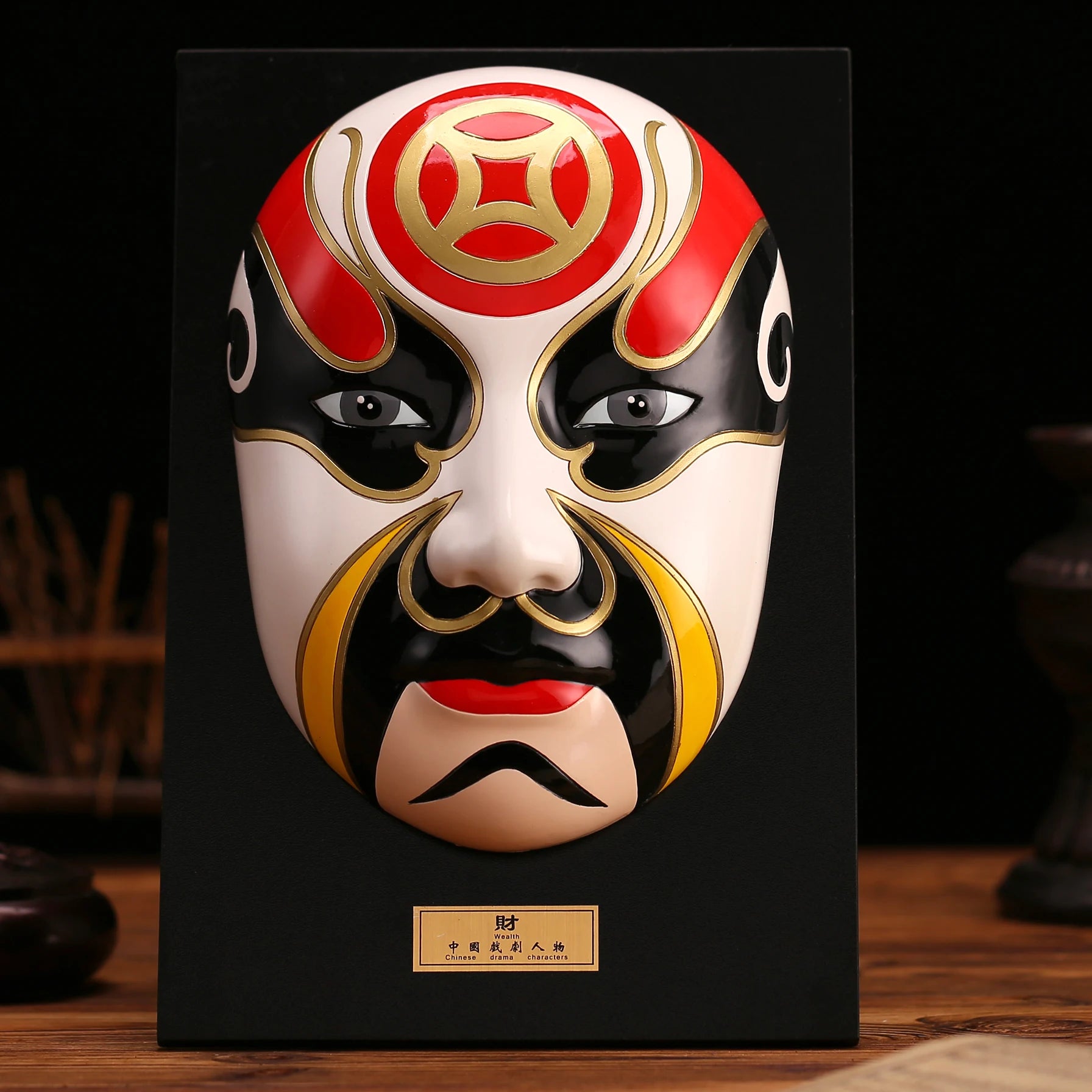 Restaurant Decoration Five Way God of Wealth Facial Decoration Pendant Sichuan Drama Chinese Style Wall Decoration Oasis Select wealth 28cm x 19cm