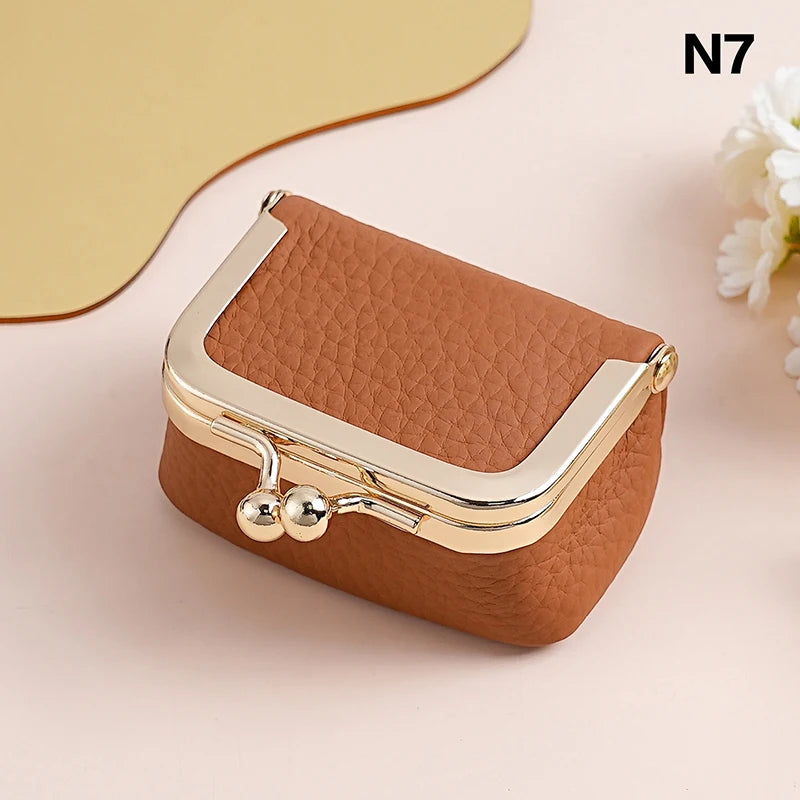 Genuine Leather Kiss Lock Coin Purse | Mini Square Wallet