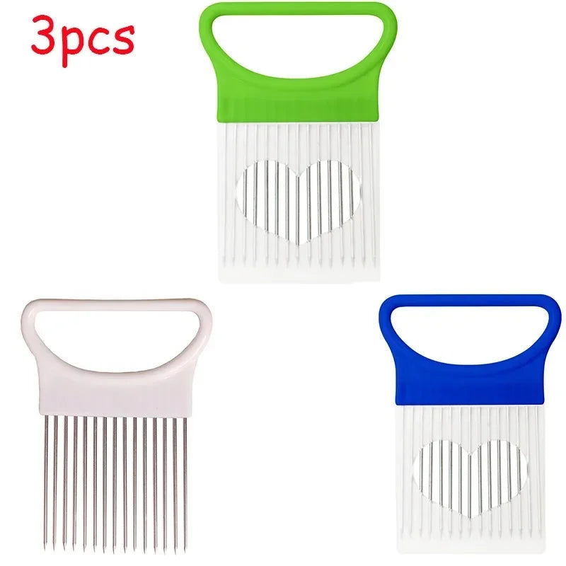 1/2/3/4pcs Effortlessly Slice Onions with this 1pc Colorful Onion Slicer Kitchen stainless steel potato chip onion holder Oasis Select green-white-blue