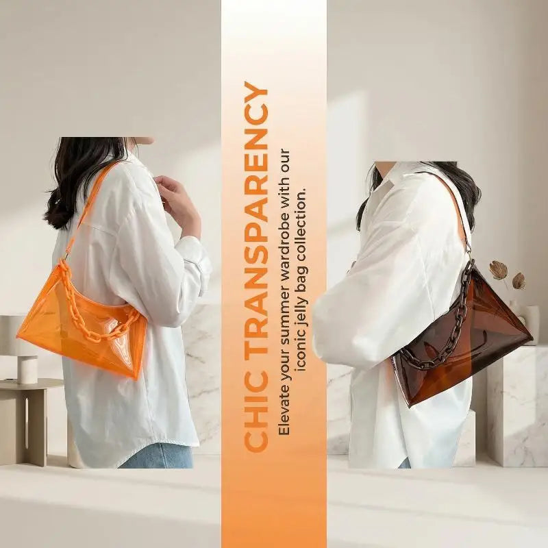 Fashion Clear Jelly Shoulder Bag Women Transparent Waterproof Messenger Handbag Stylish Purse for Summer Beach Outings Oasis Select