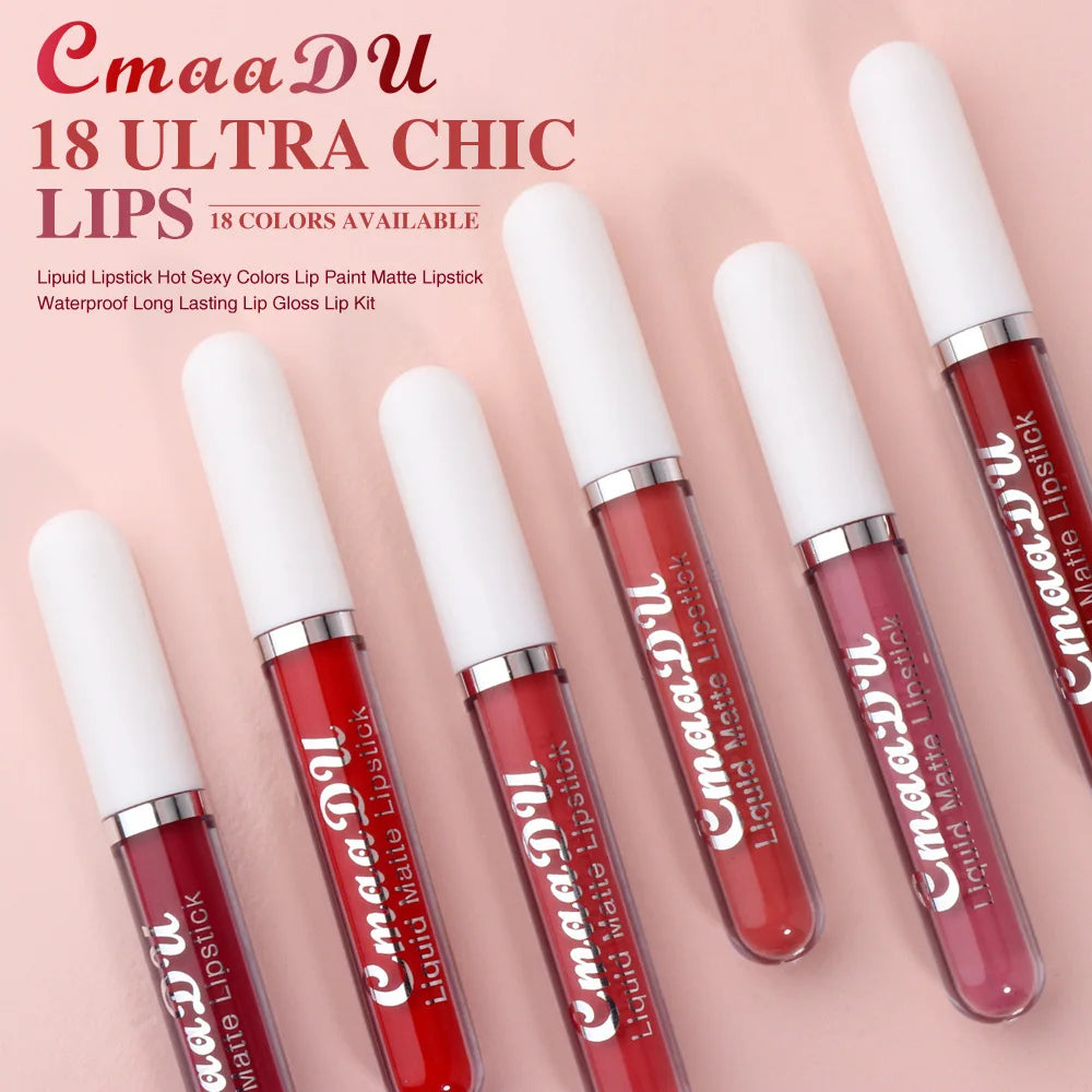 18-Color Matte Waterproof Long-Lasting Lip Gloss Set