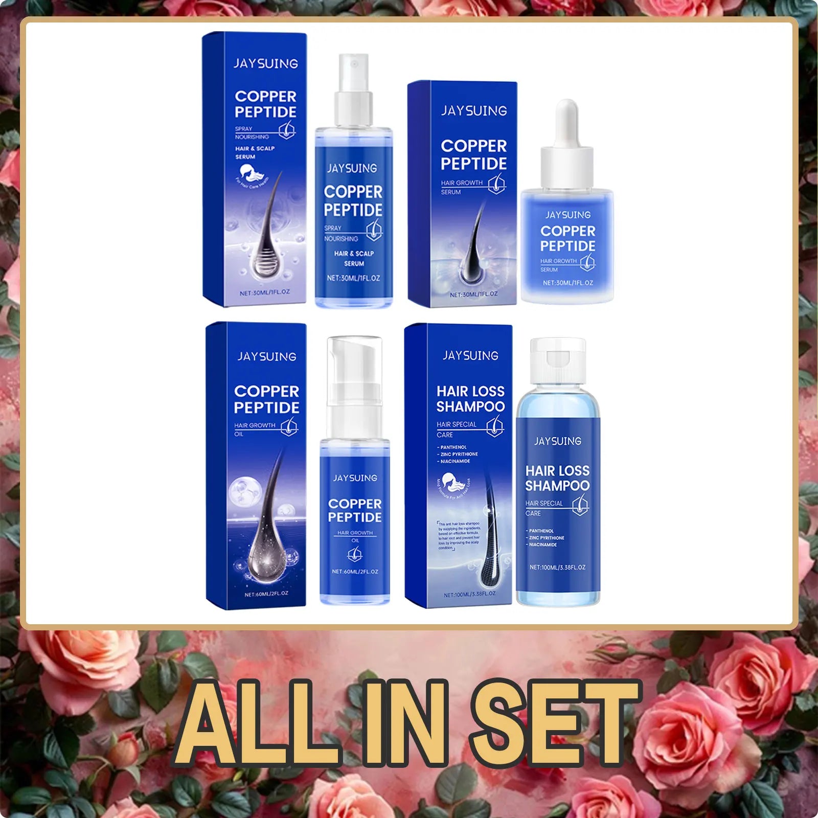 Copper Peptide Hair Growth Set – Shampoo, Serum, Spray & Oil Hair Growth Care Set Oasis Select All In 4pcs Set