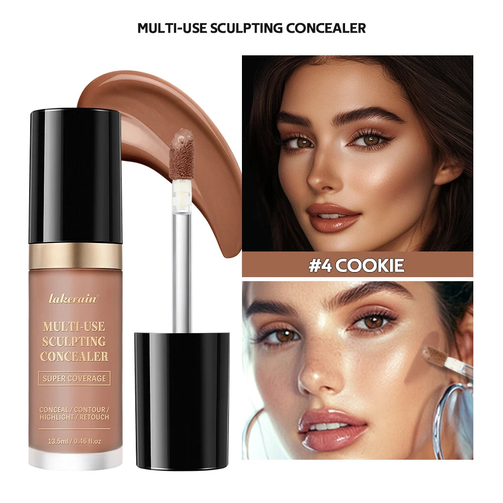 Super Coverage Concealer Multi-Use Cream Oil Free Highlight Covers Dark Circles Long-lasting Natural Matte Finish Long Wear Make Oasis Select 4 COOKIE