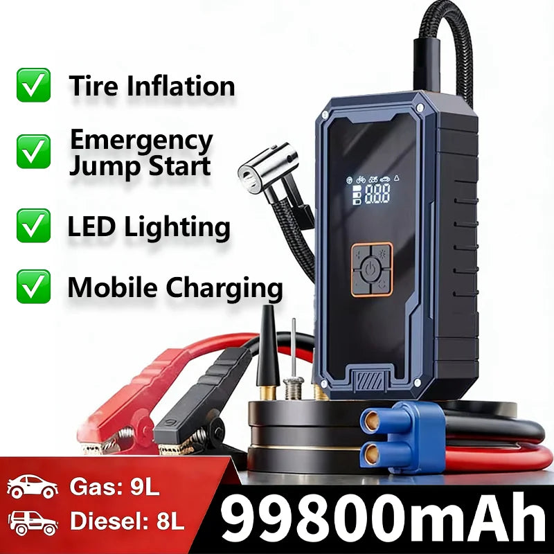 3000A Car Jump Starter 12V Battery Booster 99800mAh Power Bank 150PSI Air Compressor Portable Emergency Starter with LED Light Oasis Select