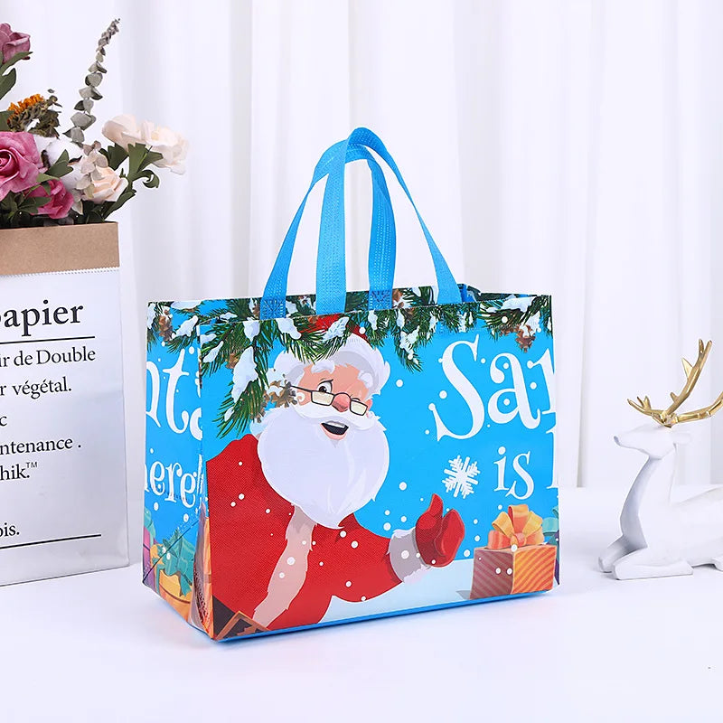 Christmas Gift Bags Santa Claus Elk Snowflake Print Handbag Xmas Gifts Wrapping Supplies Merry Christmas Tote Bags Oasis Select