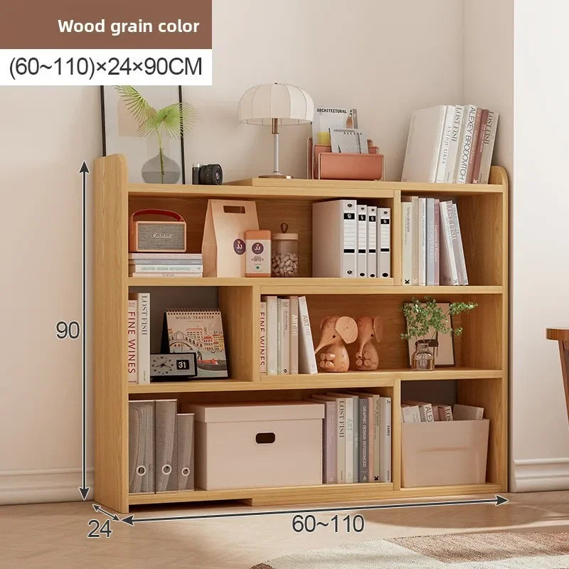 Multi-functional Household Goods Simple Bookshelf Retractable Shelf Small Storage Cabinet Lattice Cabinet Floor Bookcase Oasis Select Wood-60-110-24-90