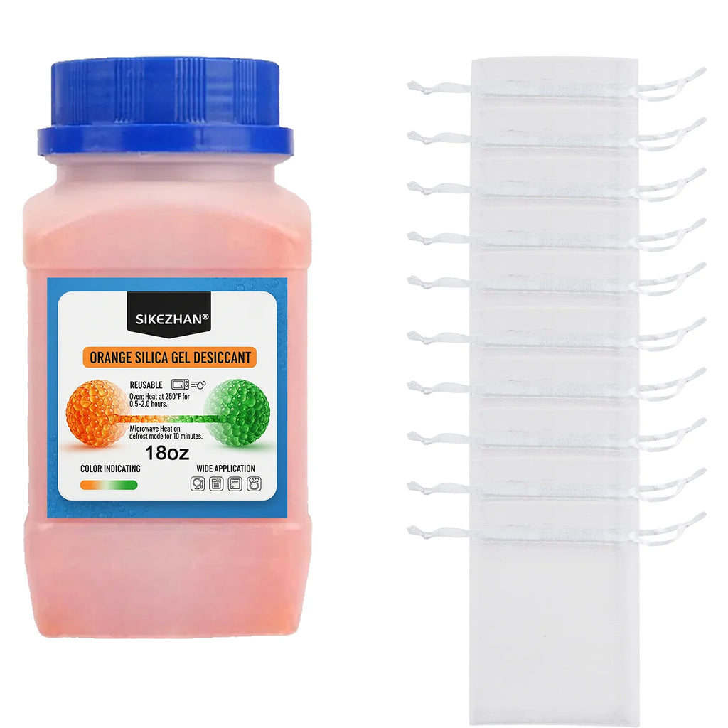 Orange Silica Gel Beads 3-5mm Indicating Reusable Desiccant Rechargeable Moisture Absorber For 3D Printers Cameras & Electronics Oasis Select 18Oz-bag 10pcs