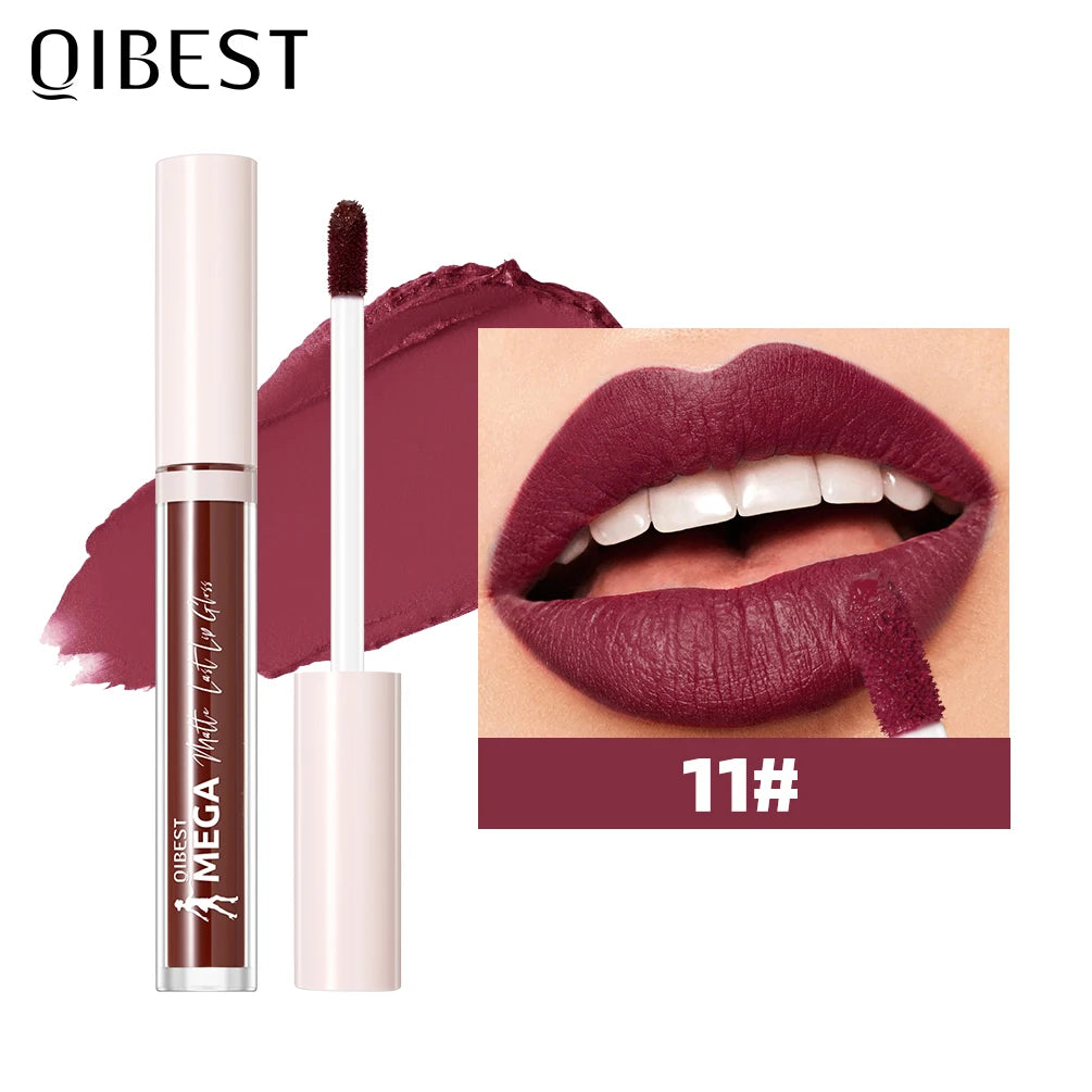 QIBEST 24 Colors Matte Lipgloss Waterproof Lasting Liquid Lipstick Nude Purple Lip Tint Makeup Lip Glaze Cosmetics Red Lip Stain Oasis Select 11